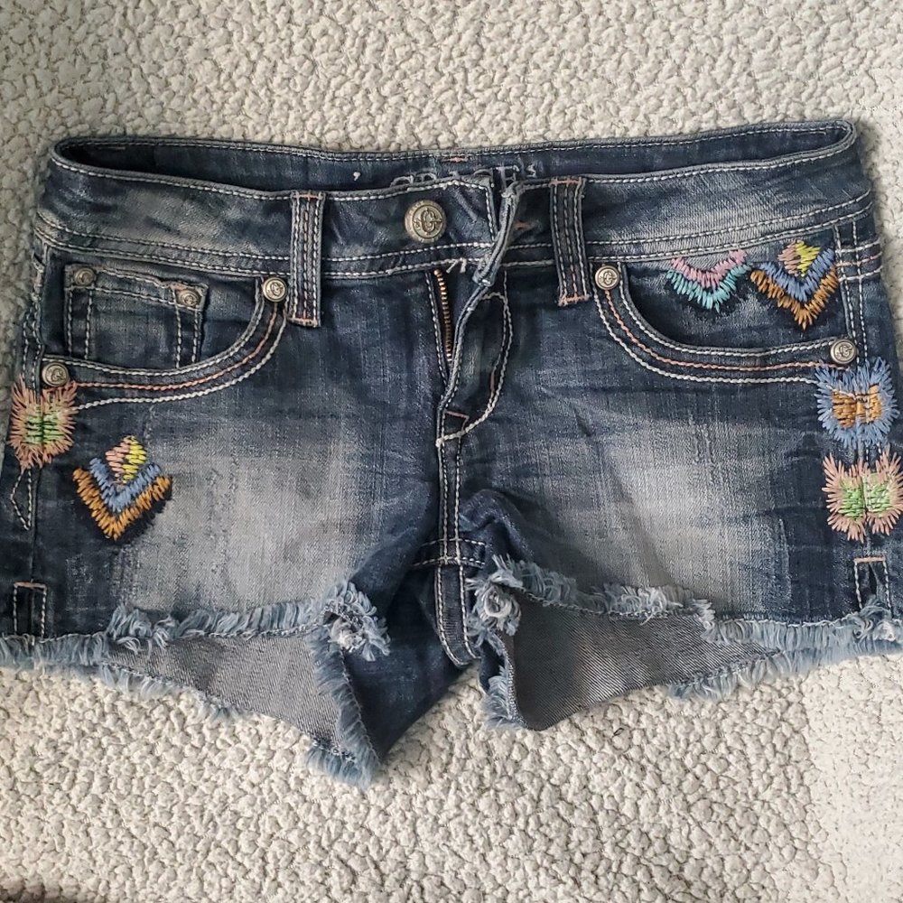 Embroidered Denim Shorts